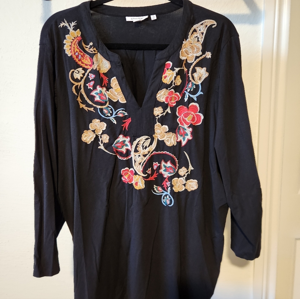 Chico's Black Tunic with Colorful Embroidery
